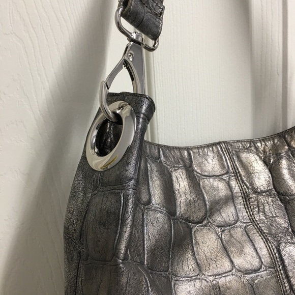 Pewter Kate Landry Leather Croc Shoulder Bag Purse - Picture 4 of 8